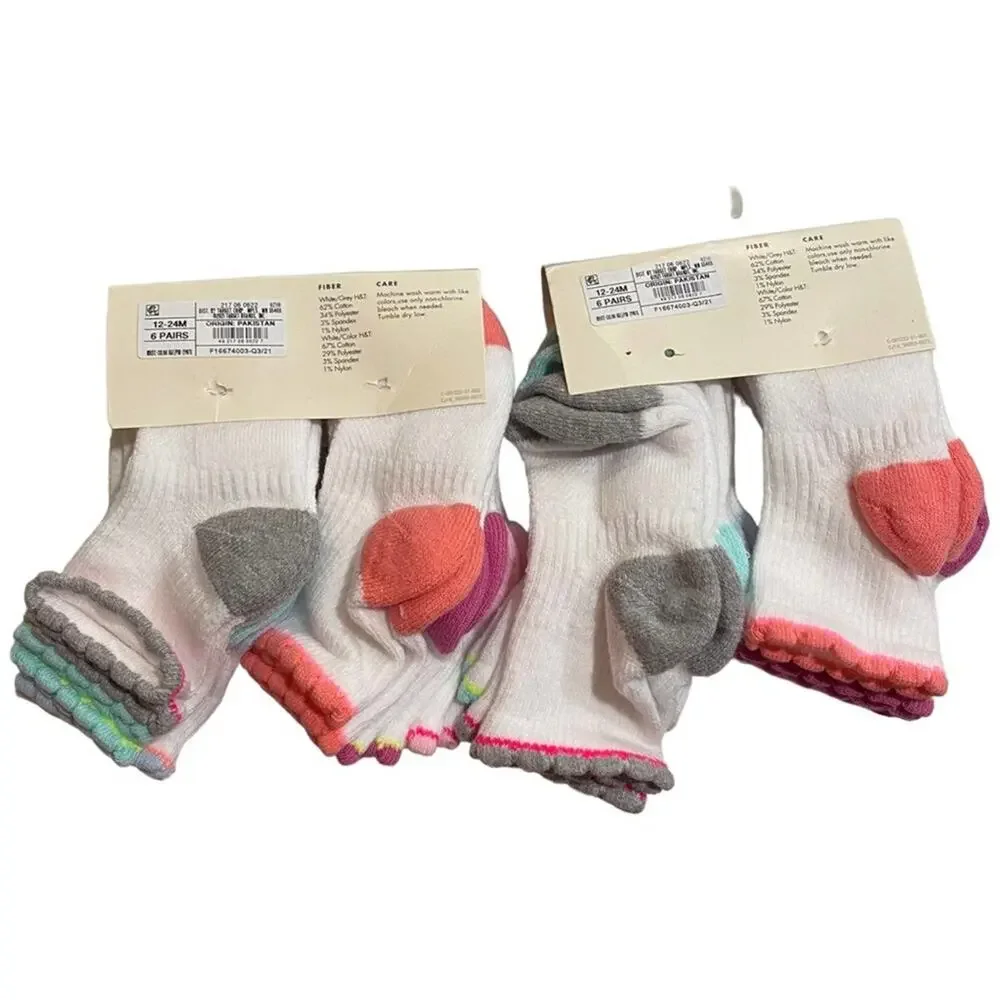 Baby Girls Socks Ruffle Athletic Scalloped Low Cut Multicolor 12-24M =12 pr NWT